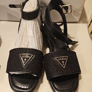 GUESS Black Sandals with Gold Accents